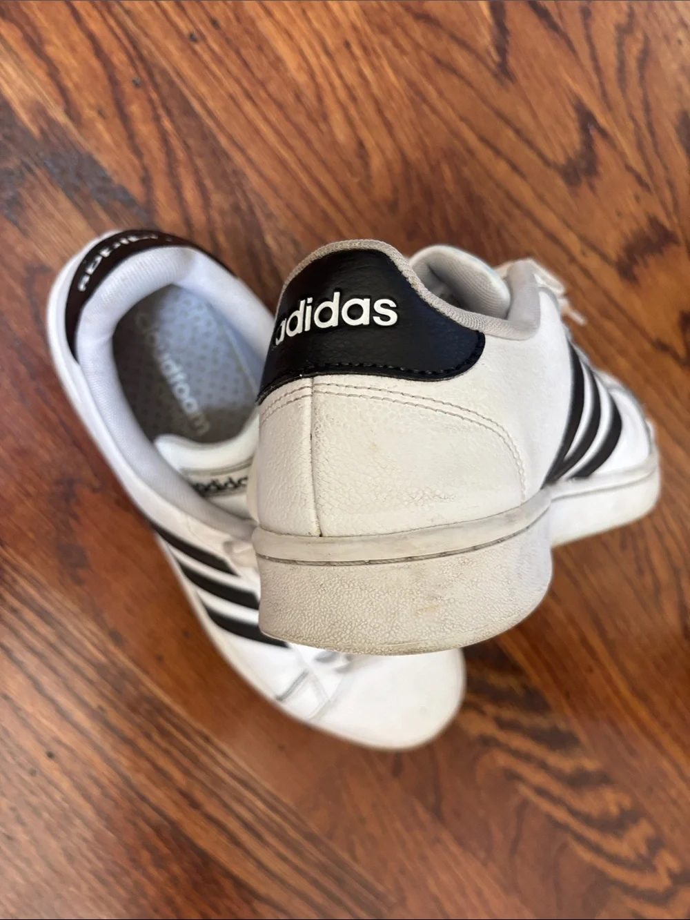 adidas White Sneakers with Black Three Stripes